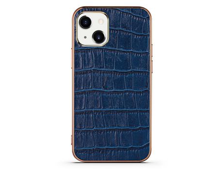 Funda TPU + couro genuino textura de cocodrilo azul galvanizado por iPhone 13 6.1