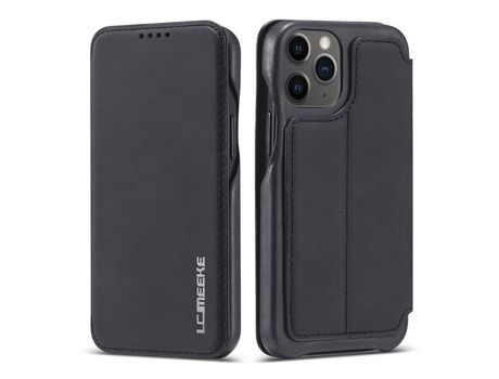 Carcasa PU estilo retro con suporte y suporte de tarjeta negro por Apple iPhone 12 5.4