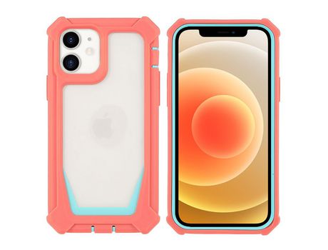 Funda TPU + acrílico recorte preciso desmontable 2 en 1 Rosa coral/verde azulado por iPhone 12 mini 5.4