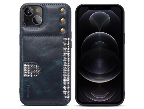 Funda de couro genuino con suporte por tarjeta azul por iPhone 13 6.1