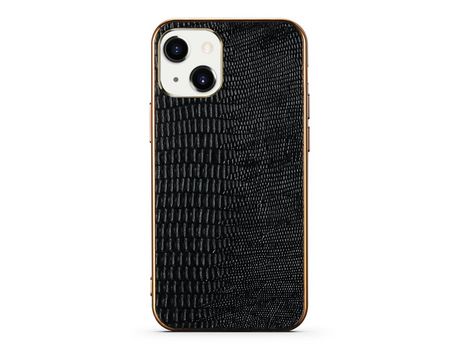 Funda TPU + couro genuino textura de lagarto galvanizado negro por iPhone 13 mini 5.4