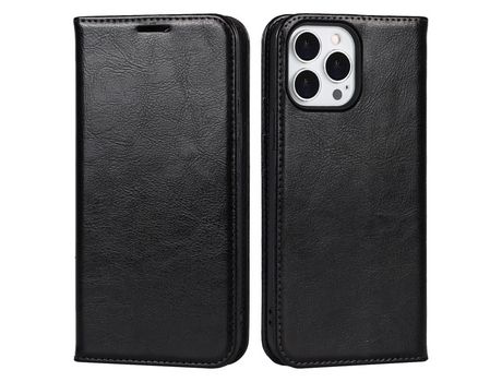 Funda de couro genuino caballo Loco à prova de poeira porta-tarjetas negro por iPhone 13 Pro 6.1