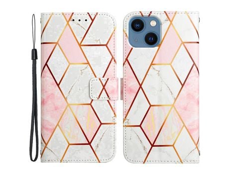 Funda PU Cerrar magnético patrón de mármol con soporte Rosa branco por iPhone 13 mini 5.4