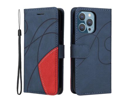 Funda PU + TPU emenda de duas cores con suporte azul por iPhone 13 Pro 6.1