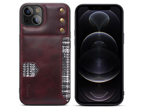 Funda de couro genuino con suporte por tarjeta rojo por iPhone 13 6.1