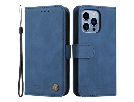 Funda PU + TPU con suporte y bandolera azul por iPhone 13 Pro 6.1