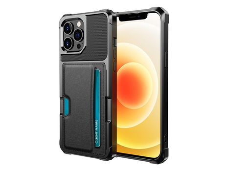 Funda TPU + PU porta-tarjetas anti-queda híbrido negro por iPhone 13 Pro 6.1