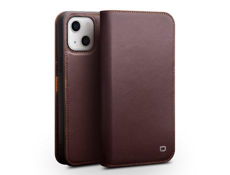 Funda de couro genuino QIALINO con suporte marrón por iPhone 13 mini 5.4