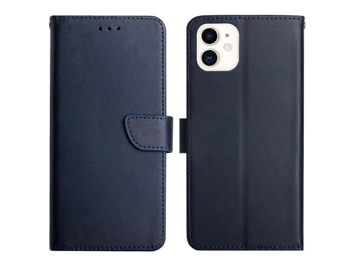 Funda de couro genuino textura de napa azul por iPhone 11 6.1