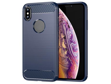 Funda TPU textura de fibra de carbono azul por iPhone X/XS 5.8