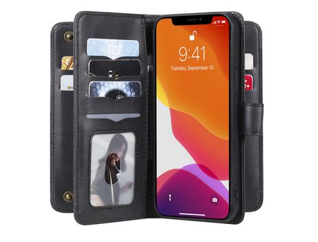 Funda PU + TPU porta-tarjetas anti-queda con suporte negro por iPhone 13 Pro Max 6.7