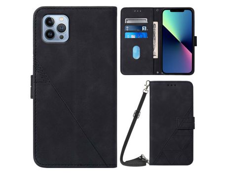 Funda PU Anti-lágrimas con soporte negro por iPhone 13 Pro 6.1
