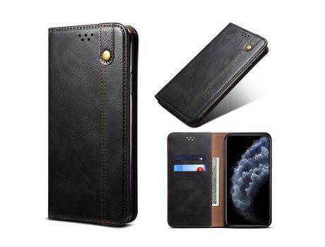 Carcasa PU cera de aceite caballo louco auto-absorbido negro por Apple iPhone 11 Pro 5.8