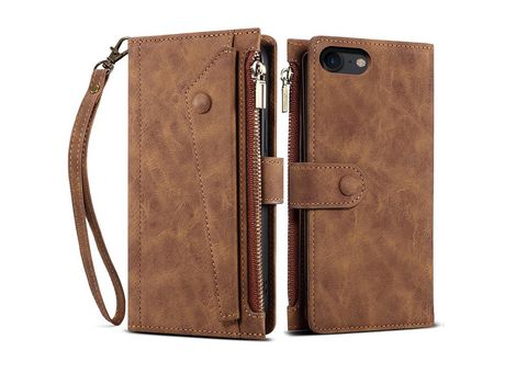 Funda PU + TPU zíperes con suporte marrón por iPhone SE (2nd Gen)/7 4.7 /8 4.7