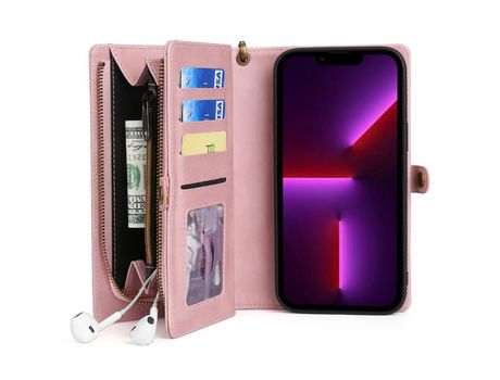Funda PU con bolso con Cerrar de correr ouro rosa por iPhone 13 Pro Max 6.7
