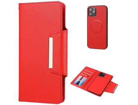 Carcasa PU + TPU estante con interior destacável rojo por Apple iPhone 12 Pro/12