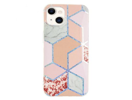 Funda TPU patrón de mármol galvanizado losango rosa por iPhone 13 mini 5.4