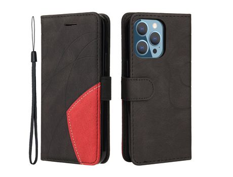 Funda PU + TPU emenda de duas cores con suporte negro por iPhone 13 Pro 6.1