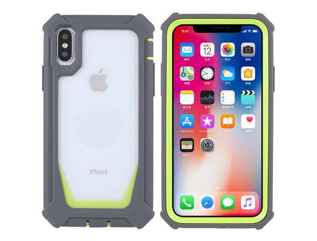 Funda TPU + acrílico a prueba de choques desmontable 2 en 1 Cinza escuro/verde grama por iPhone XS Max 6.5