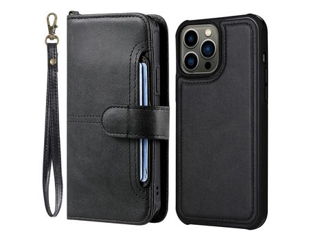 Funda PU 2 en 1 desmontable con slots de tarjeta negro por iPhone 13 Pro Max 6.7