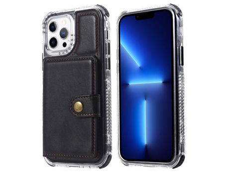 Funda TPU retro anti-queda con suporte y porta-tarjetas negro por iPhone 13 Pro 6.1