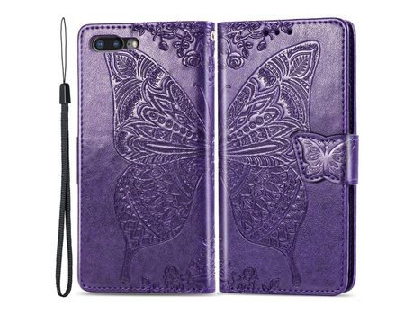 Funda PU patrón de mariposa y flor púrpura por iPhone 7 Plus/8 Plus 5.5 inch