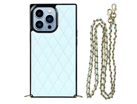 Funda TPU + microfibra a prueba de choques patrón de grade de losango con bandolera de ombro azul por iPhone 13 Pro 6.1