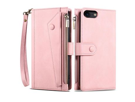 Funda PU + TPU zíperes con suporte rosa por iPhone SE (2nd Gen)/7 4.7 /8 4.7