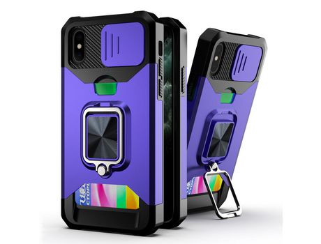 Funda TPU con suporte de anel y porta-tarjetas púrpura por iPhone XS 5.8