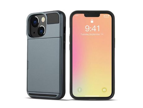Funda TPU con porta-tarjetas deslizante anti-queda azul escuro por iPhone 13 6.1