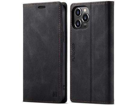 Funda PU + TPU retro fosco con cuadra RFID y suporte magnético negro por iPhone 13 Pro Max 6.7