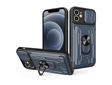 Funda TPU con suporte por anillos y leitor de tarjetas cinza de titânio por iPhone 12 6.1