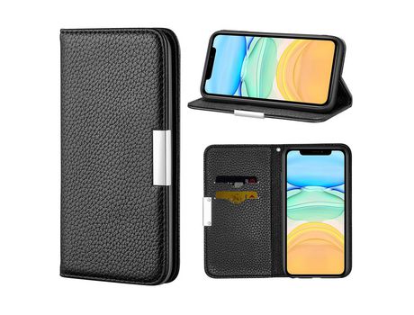Carcasa PU piel lichia absorvida auto- con slots de tarjeta negro por Apple iPhone 12 Pro/iPhone 12 Max 6.1