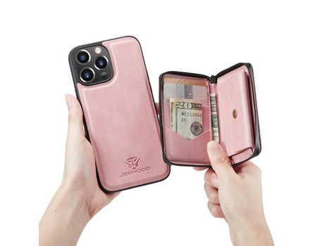 Funda TPU JEEHOOD 2 en 1 magnético desmontable a prueba de choques híbrido con suporte rosa por iPhone 13 Pro Max 6.7