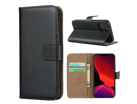 Carcasa de couro genuíno con apoyo negro por Apple iPhone 12 5.4