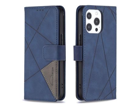 Funda PU + TPU con suporte y estampa geométrica azul por iPhone 13/13 Pro 6.1