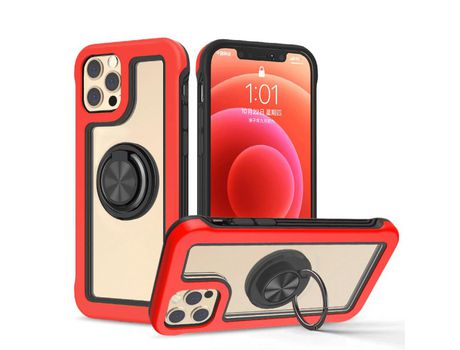 Funda TPU antiqueda con suporte giratório de 360° rojo/negro brilhante por iPhone 12 Pro Max 6.7