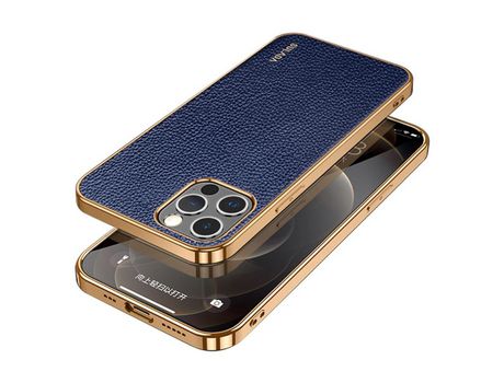 Funda TPU + PU SULADA textura de lichi galvanizado híbrido azul por iPhone 13 Pro 6.1