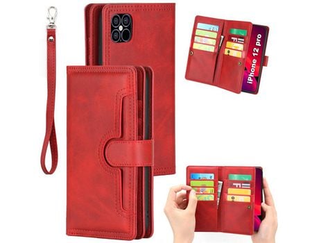 Carcasa PU con varios titulares de tarjeta rojo por Apple iPhone 12 5.4