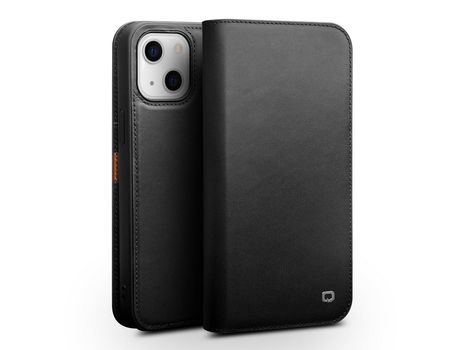 Funda de couro genuino QIALINO con suporte negro por iPhone 13 mini 5.4