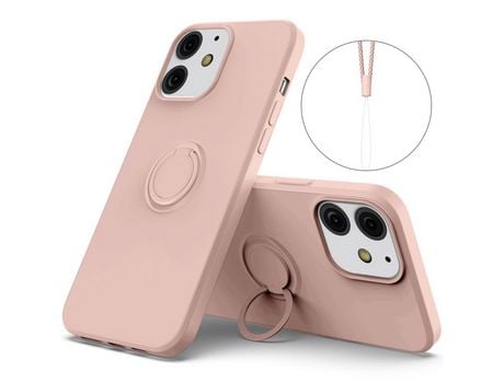 Funda silicone antiqueda con suporte de anel giratório de 360° y pulseira rosa por iPhone 13 mini 5.4