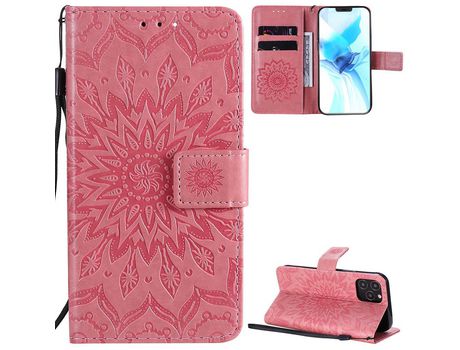 Carcasa PU con impresión de patrón de girassol con apoyo rosa por Apple iPhone 12/12 Pro