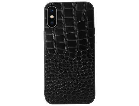 Funda de couro genuino textura de cocodrilo negro por iPhone XS Max 6.5
