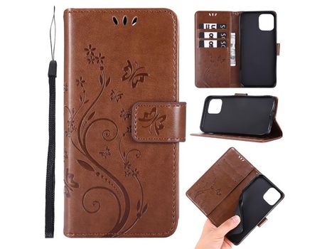 Carcasa PU polilla flor imprint marrom por Apple iPhone 12 Pro/Max 6.1