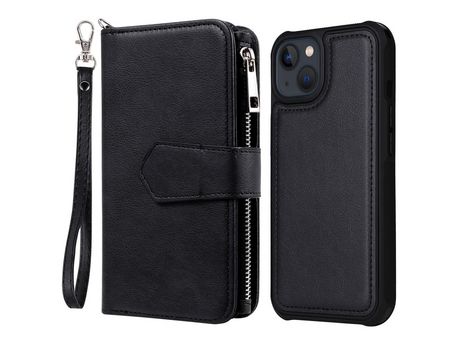 Funda PU 2 en 1 desmontable con soporte negro por iPhone 13 6.1
