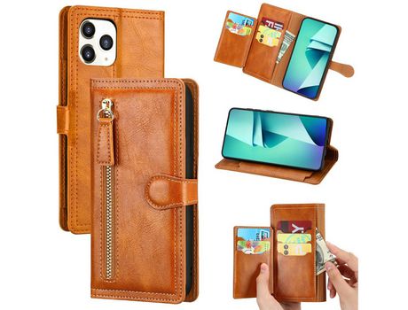 Carcasa PU bolso con estante con apoyo naranja por Apple iPhone 12 Max/Pro 6.1