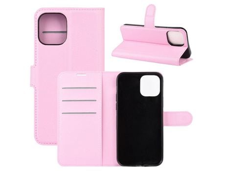 Carcasa PU textura lichia con apoyo rosa por Apple iPhone 12 Pro Max 6.7