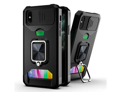 Funda TPU con suporte de anel y porta-tarjetas negro por iPhone XS 5.8