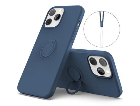 Funda silicone a prueba de choques con suporte de anel ajustável y bandolera azul meia-noite por iPhone 13 Pro Max 6.7