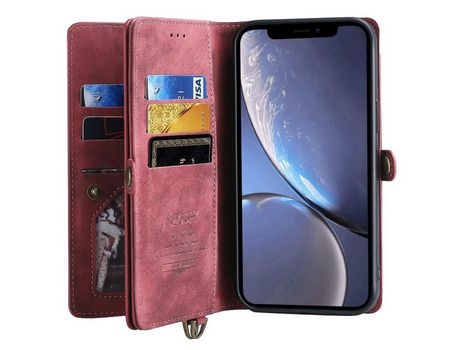 Funda PU 2 en 1 desmontable con soporte rojo por iPhone XR 6.1